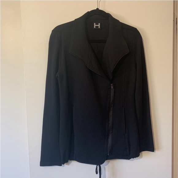 H by Halston Black French Terry Moto Zipped  Jacket - Picture 3 of 9
